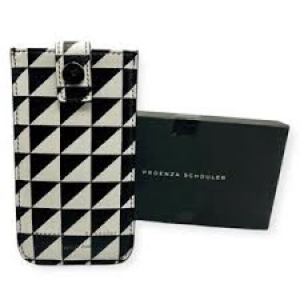 Proenza Schouler Geometric Leather Card Case Phone Holder Black White